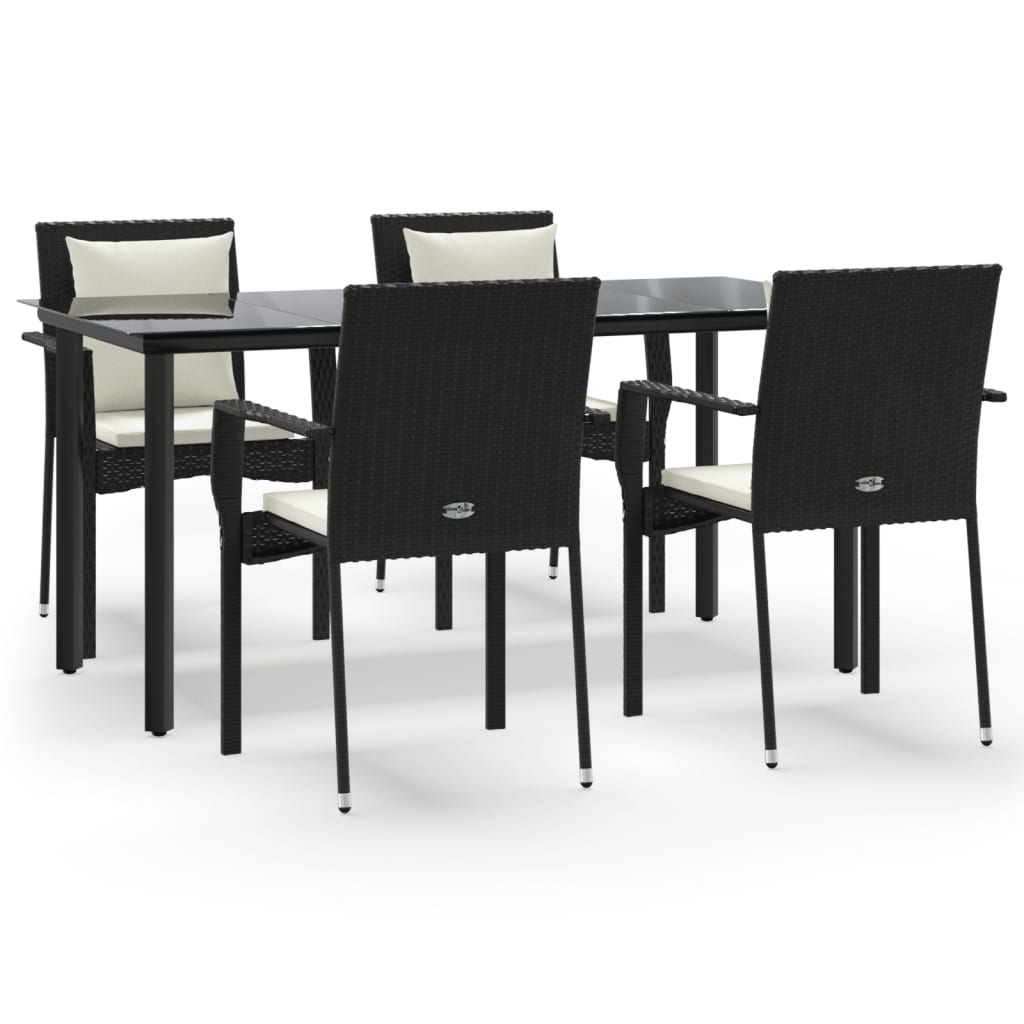 5-tlg. Garten-Essgruppe mit Kissen Schwarz Poly Rattan