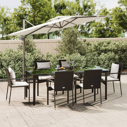 7-tlg. Garten-Essgruppe mit Kissen Schwarz Poly Rattan
