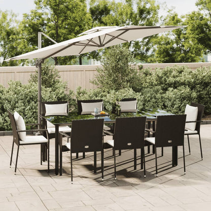 9-tlg. Garten-Essgruppe mit Kissen Schwarz Poly Rattan