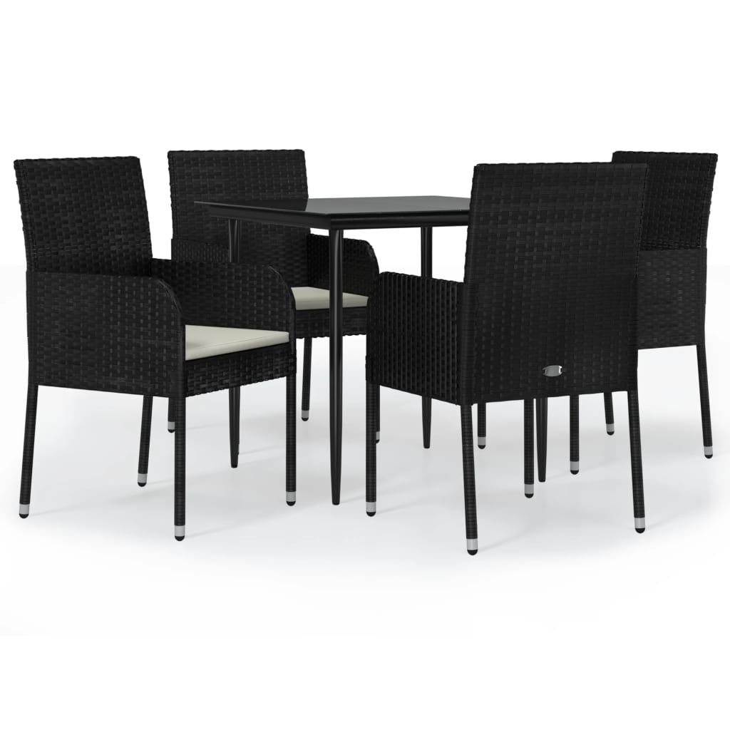 5-tlg. Garten-Essgruppe mit Kissen Schwarz Poly Rattan