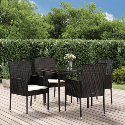 5-tlg. Garten-Essgruppe mit Kissen Schwarz Poly Rattan