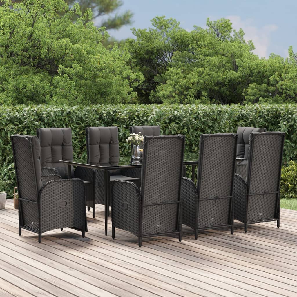 9-tlg. Garten-Essgruppe mit Kissen Schwarz Poly Rattan