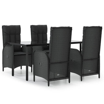 5-tlg. Garten-Essgruppe mit Kissen Schwarz Poly Rattan