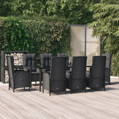 9-tlg. Garten-Essgruppe mit Kissen Schwarz Poly Rattan