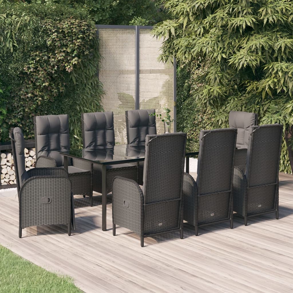 9-tlg. Garten-Essgruppe mit Kissen Schwarz Poly Rattan