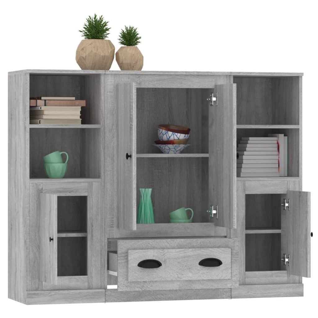 Highboards 3 Stk. Grau Sonoma Holzwerkstoff