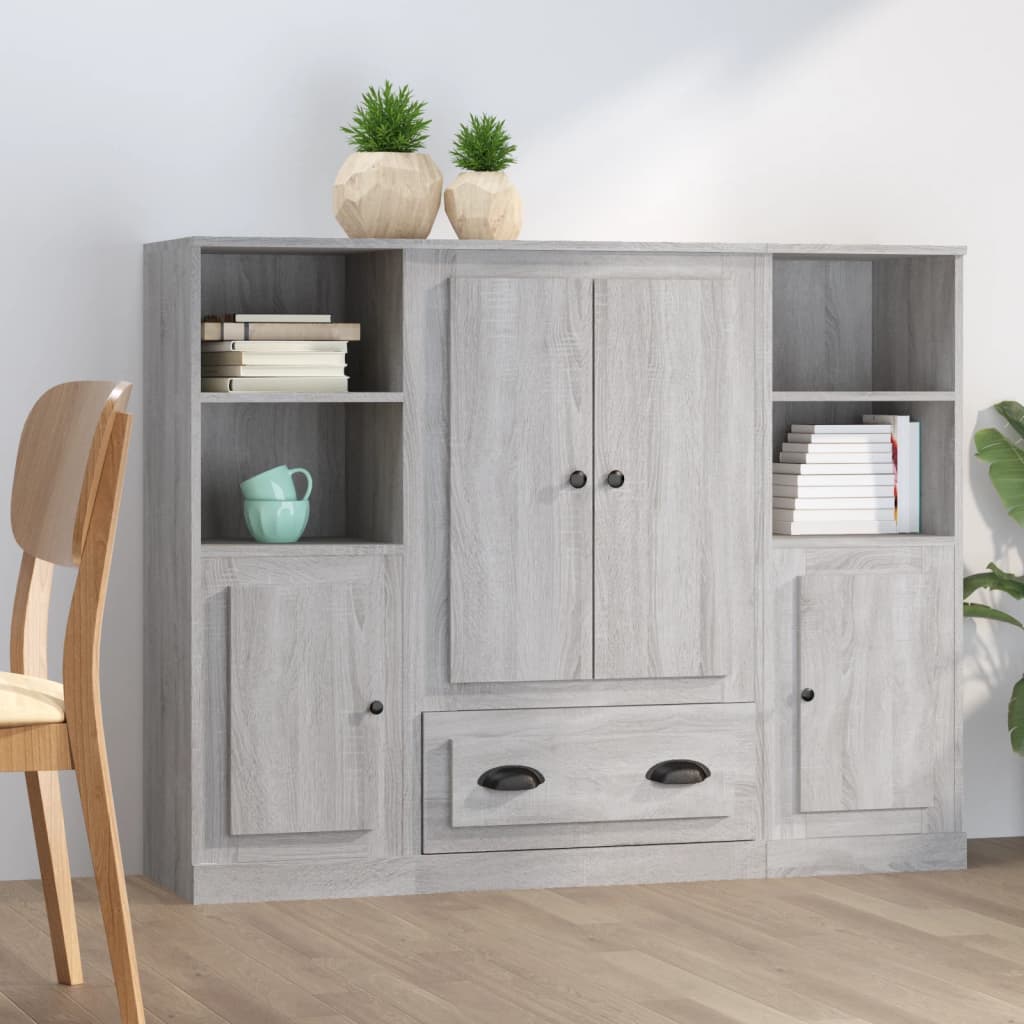 Highboards 3 Stk. Grau Sonoma Holzwerkstoff