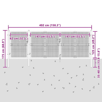 Maschen-Gartentor Anthrazit 400x125 cm Verzinkter Stahl