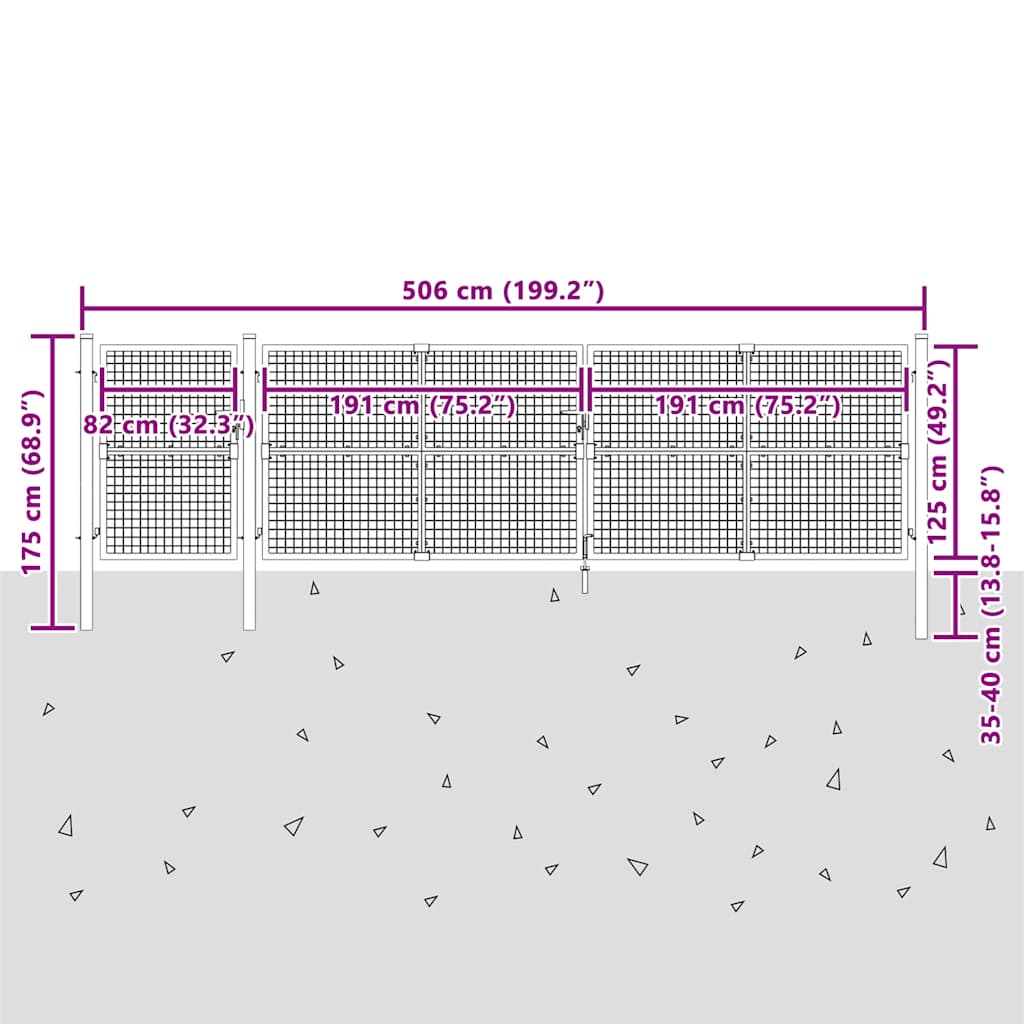 Maschen-Gartentor Anthrazit 500x125 cm Verzinkter Stahl