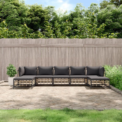 7-tlg. Garten-Lounge-Set mit Kissen Anthrazit Poly Rattan