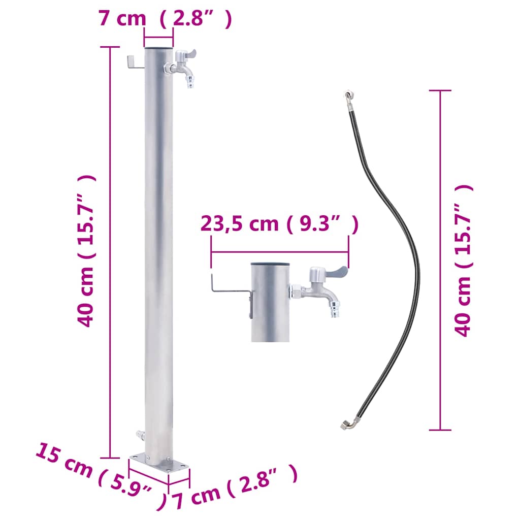 Wassersäule für den Garten 40 cm Edelstahl Rund