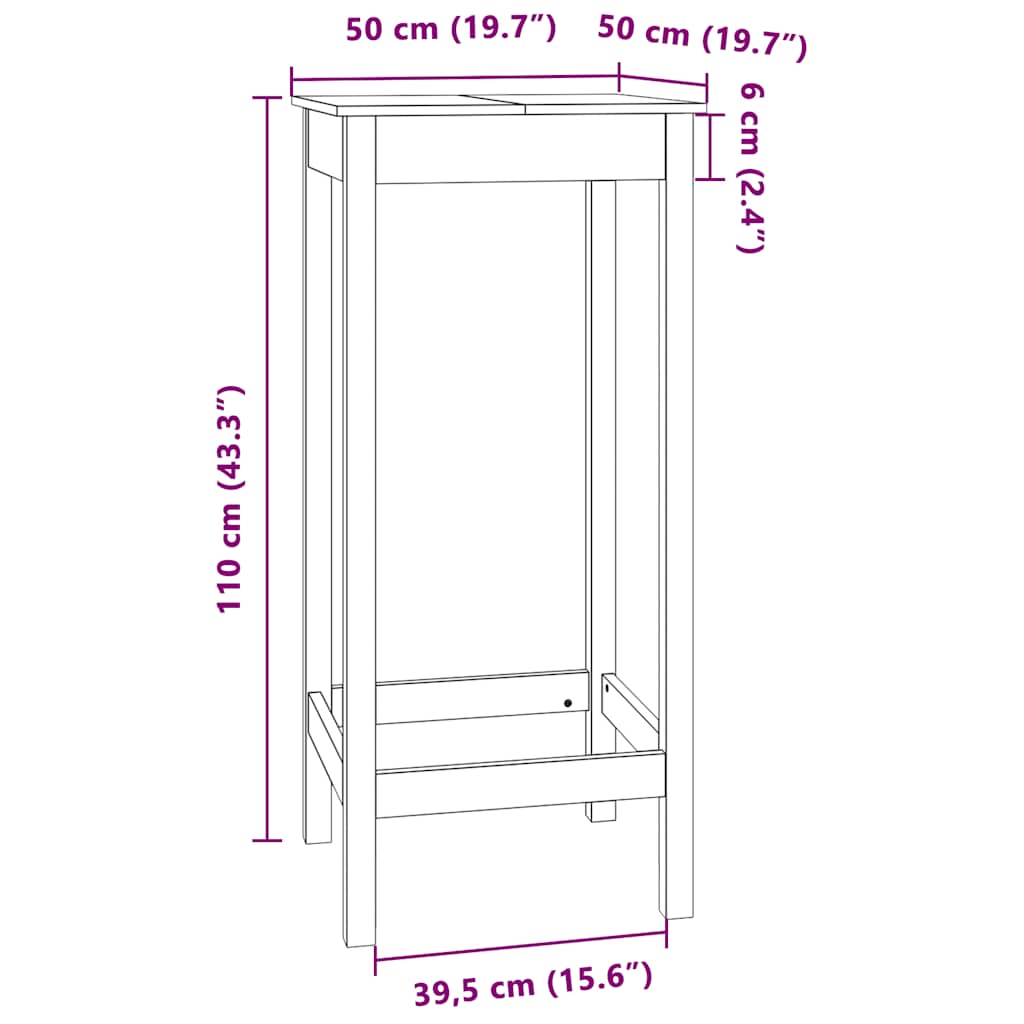 Bartisch Weiß 50x50x110 cm Massivholz Kiefer