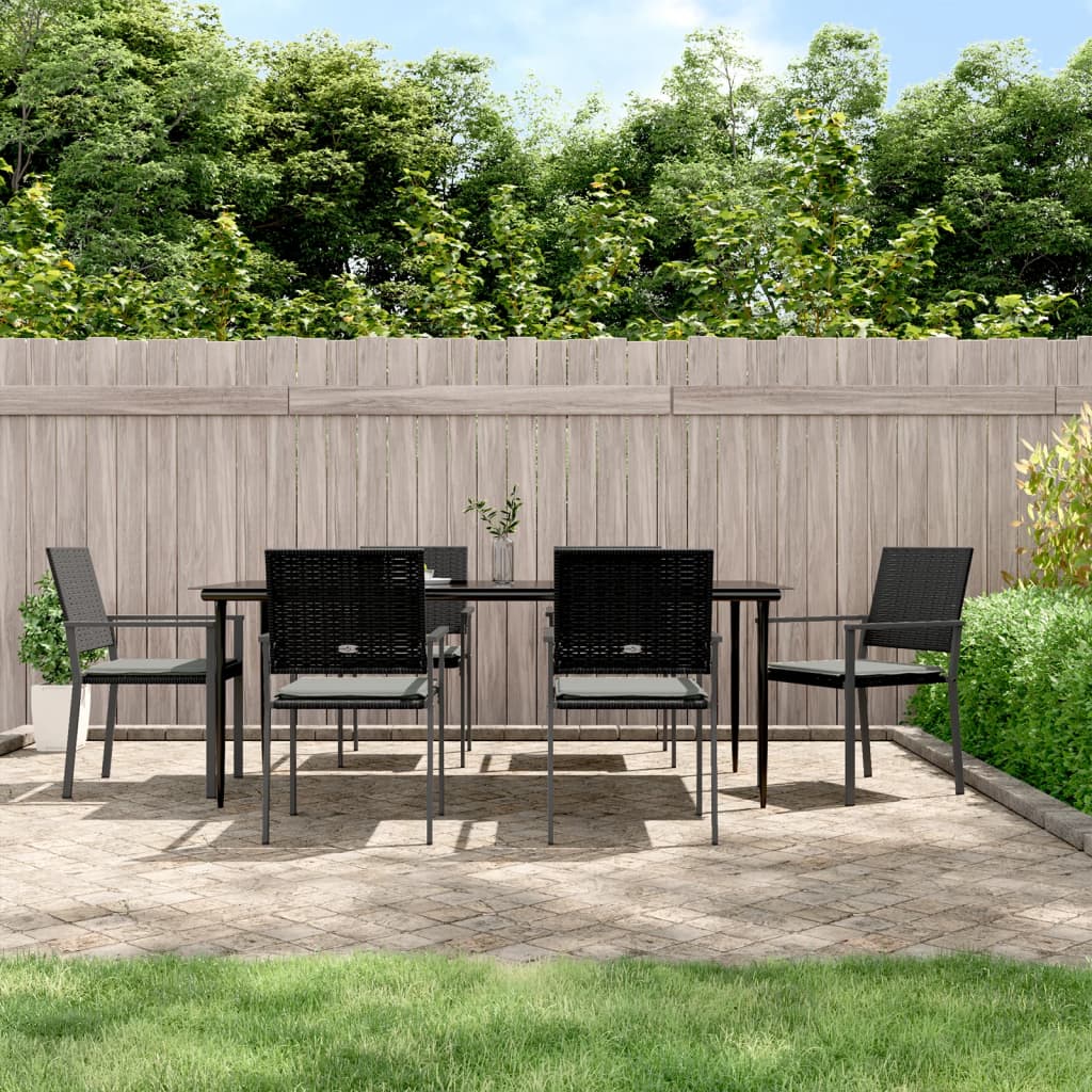 7-tlg. Garten-Essgruppe mit Kissen Poly Rattan und Stahl