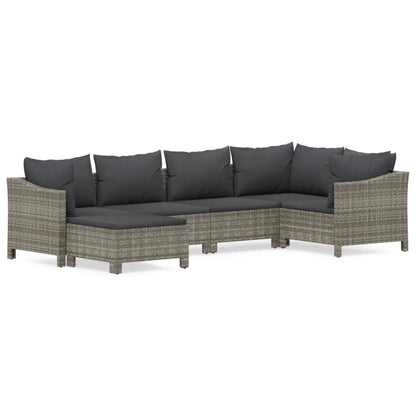 6-tlg. Garten-Lounge-Set mit Kissen Grau Poly Rattan