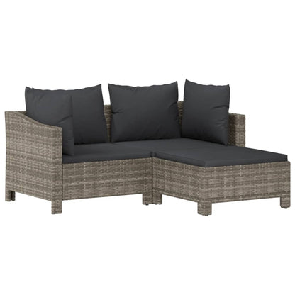 6-tlg. Garten-Lounge-Set mit Kissen Grau Poly Rattan