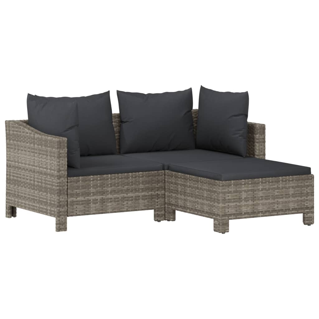 7-tlg. Garten-Lounge-Set mit Kissen Grau Poly Rattan