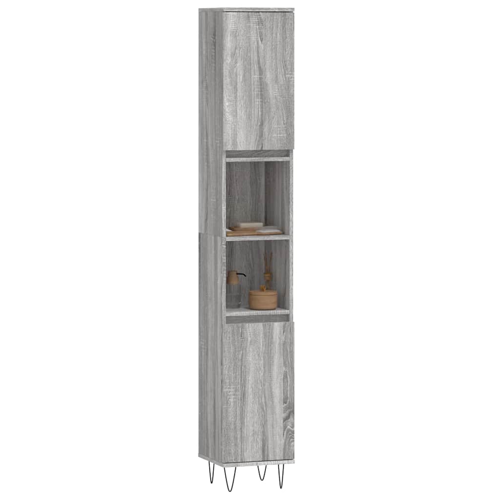Badschrank Grau Sonoma 30x30x190 cm Holzwerkstoff