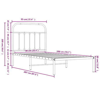 Bettgestell mit Kopfteil Metall Weiß 90x200 cm