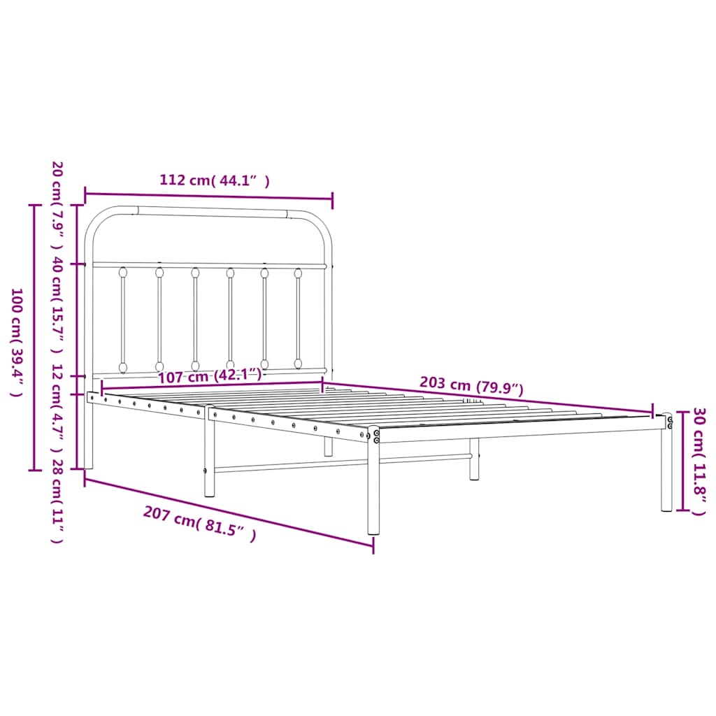 Bettgestell mit Kopfteil Metall Weiß 107x203 cm