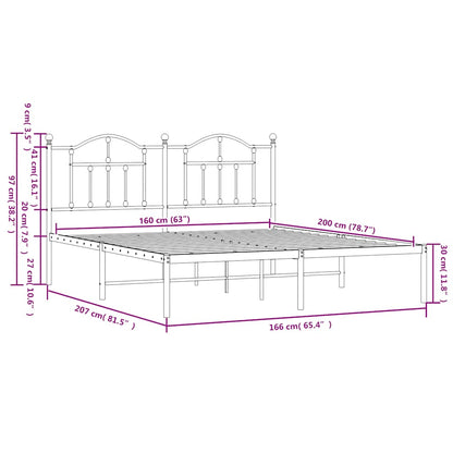 Bettgestell mit Kopfteil Metall Schwarz 160x200 cm