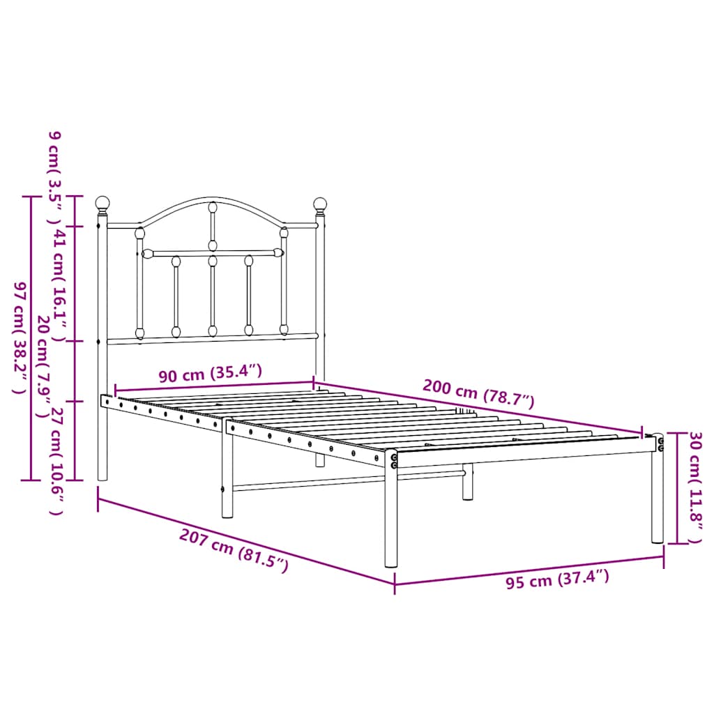 Bettgestell mit Kopfteil Metall Weiß 90x200 cm