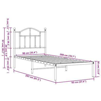 Bettgestell mit Kopfteil Metall Weiß 90x200 cm
