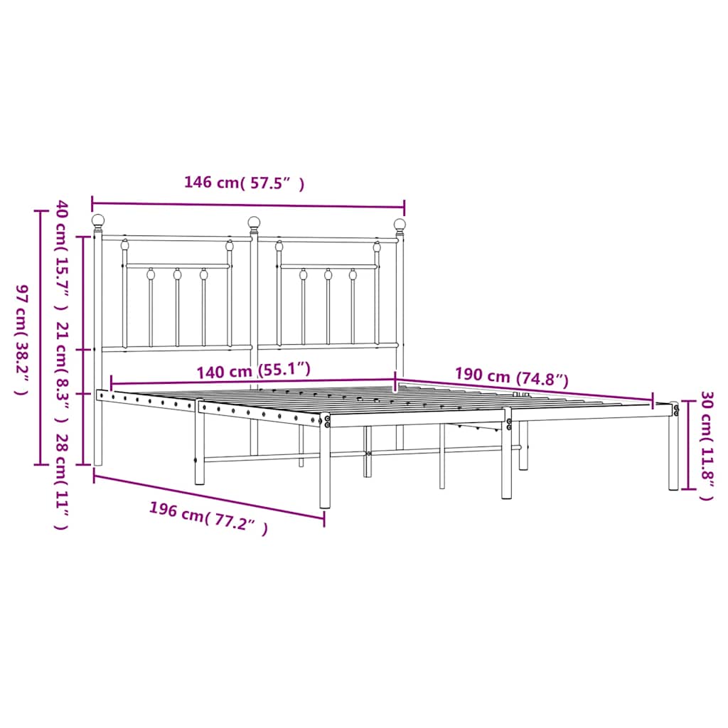 Bettgestell mit Kopfteil Metall Schwarz 140x190 cm