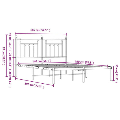 Bettgestell mit Kopfteil Metall Schwarz 140x190 cm