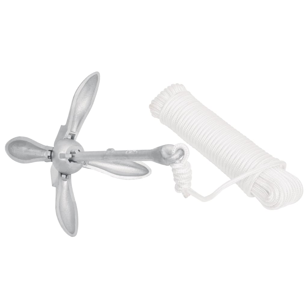 Klappanker mit Seil Silber 8 kg feuerverzinktes Gusseisen