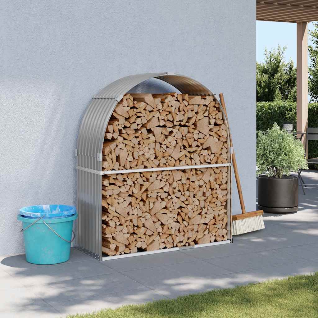 Kaminholzunterstand Hellgrau 120x45x140 cm Verzinkter Stahl