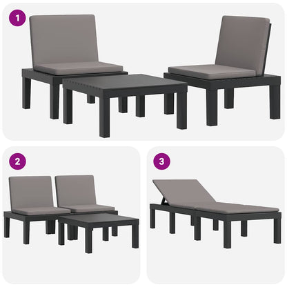 Sonnenliege mit Kissen Anthrazit PP