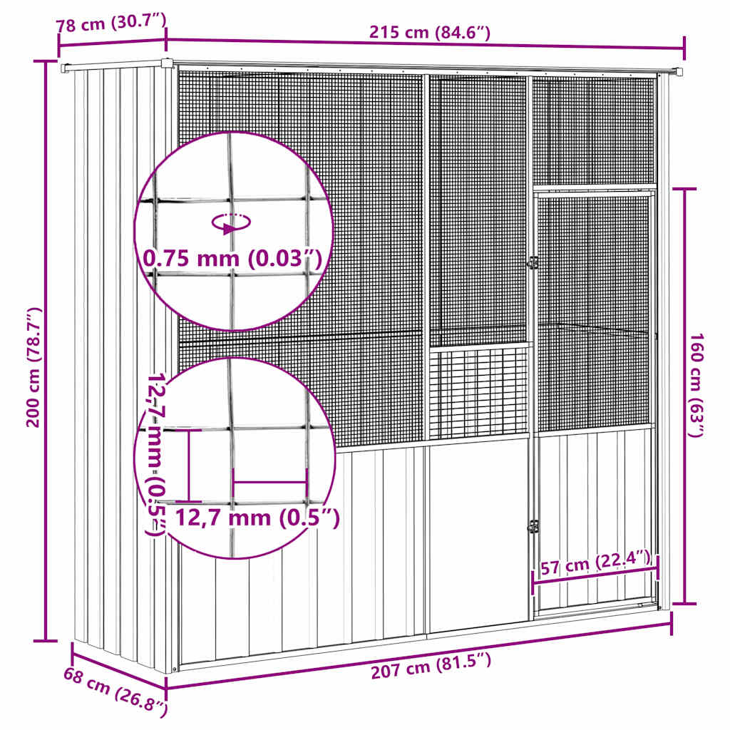 Voliere Anthrazit 215x78x200 cm Verzinkter Stahl