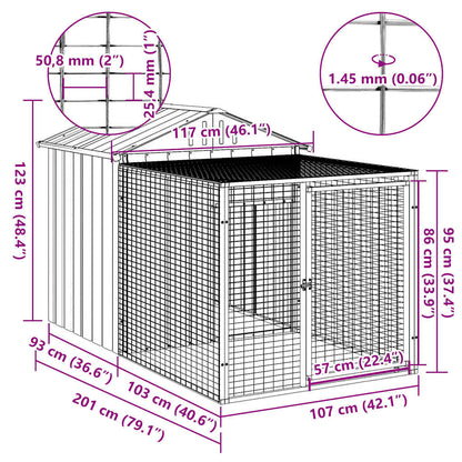 Hühnerkäfig mit Auslauf Hellgrau 117 x 201 x 123 cm Verzinkter Stahl