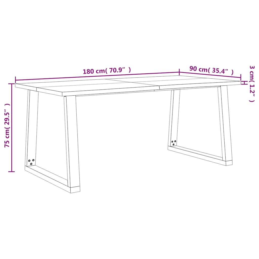 Esstisch Baumkante 180x90x75 cm Massivholz Akazie