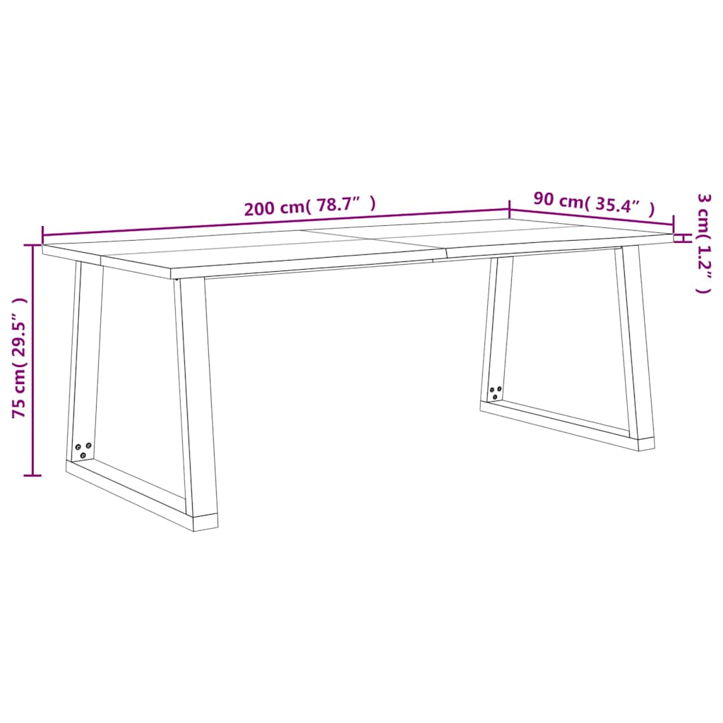 Esstisch Baumkante 200x90x75 cm Massivholz Akazie