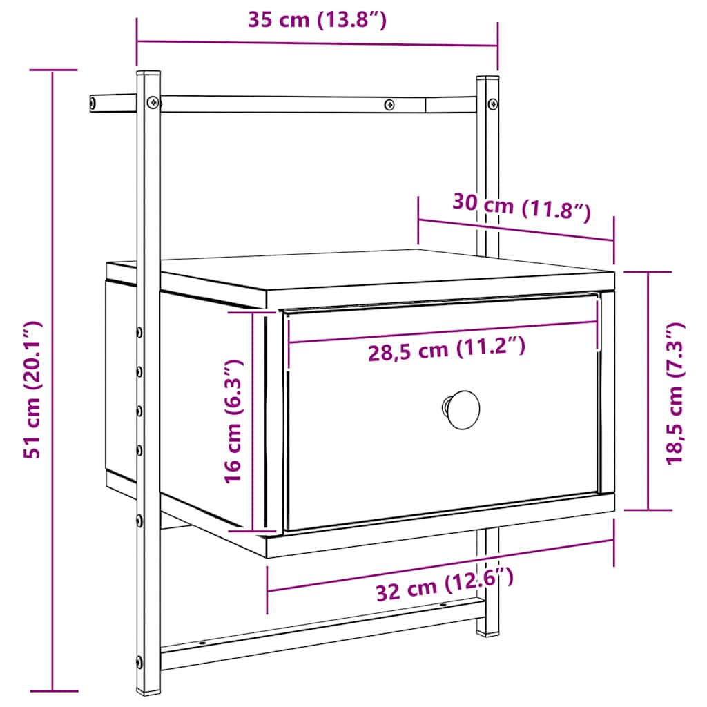 Wand-Nachttisch Braun Eiche 35x30x51 cm Holzwerkstoff