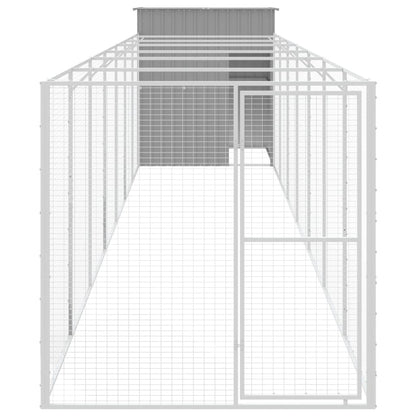 Hundehütte mit Auslauf Hellgrau 165x863x181 cm Verzinkter Stahl