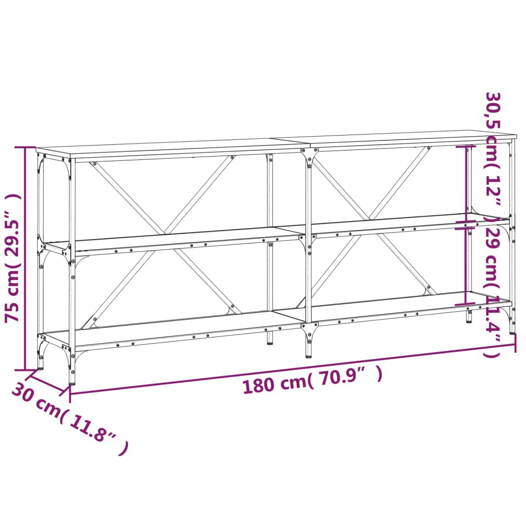 Konsolentisch Sonoma-Eiche 180x30x75 cm Holzwerkstoff und Eisen