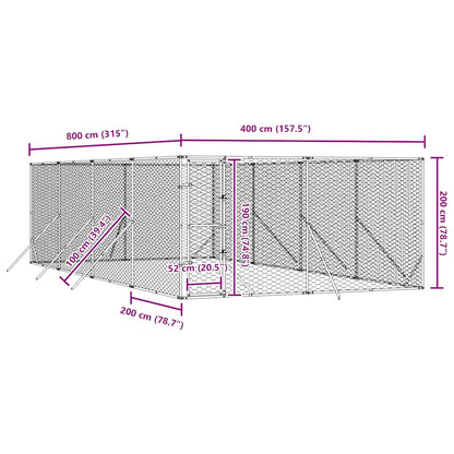 Outdoor-Hundezwinger Silbern 4x8x2 m Verzinkter Stahl