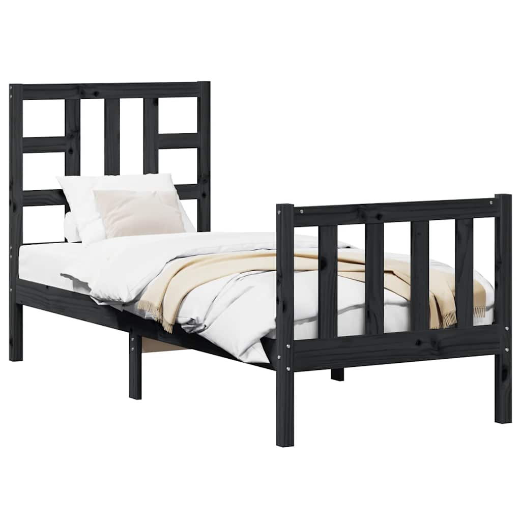 Massivholzbett mit Kopfteil Schwarz