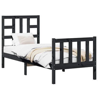 Massivholzbett mit Kopfteil Schwarz