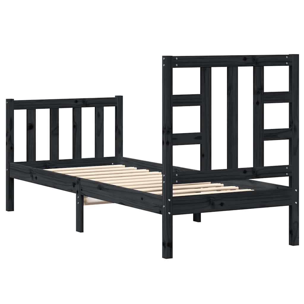 Massivholzbett mit Kopfteil Schwarz