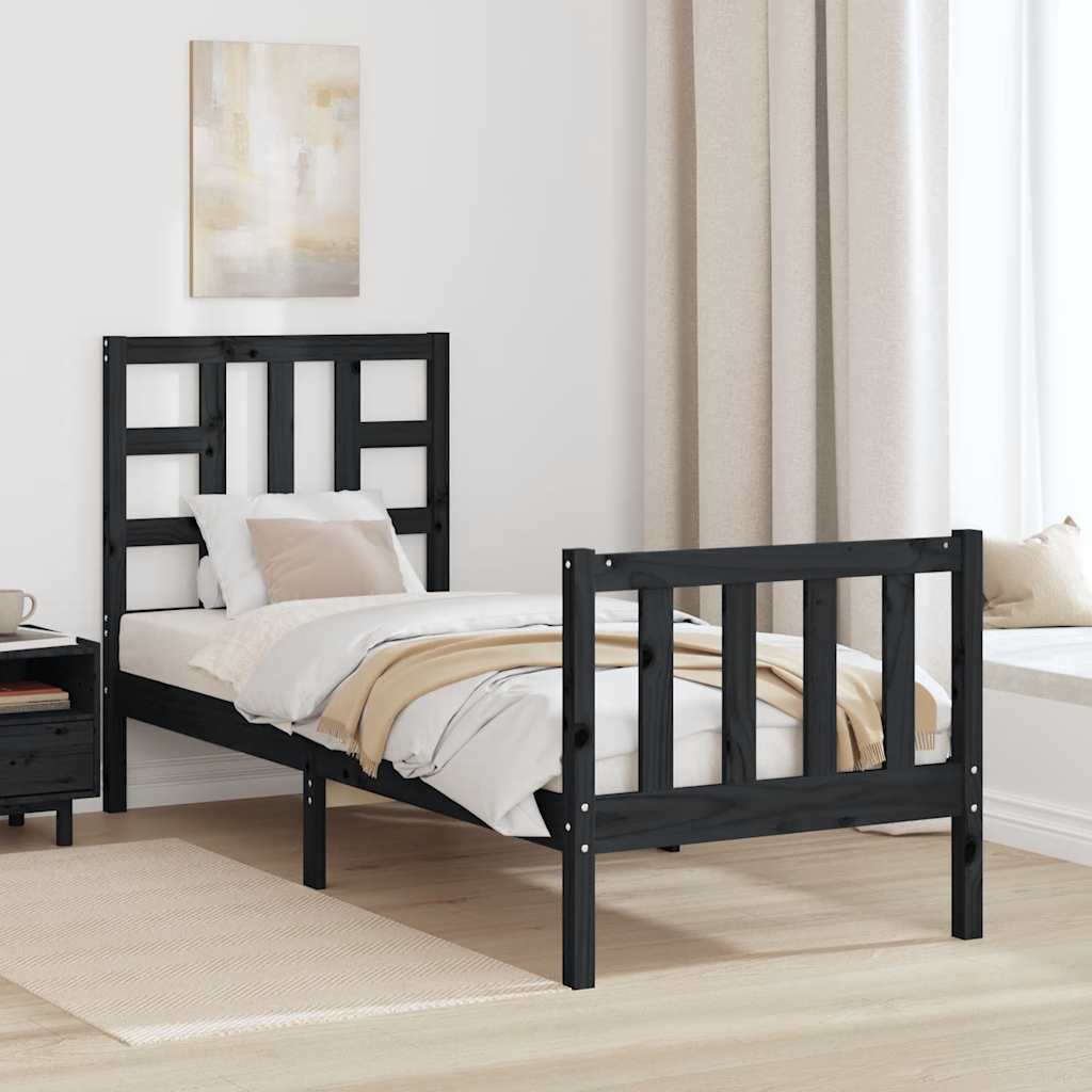 Massivholzbett mit Kopfteil Schwarz