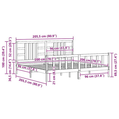 Massivholzbett mit Kopfteil Grau 200x200 cm