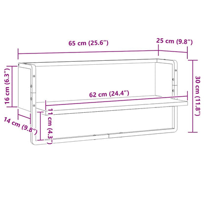 Wandregal mit Stange Grau Sonoma 65x25x30 cm