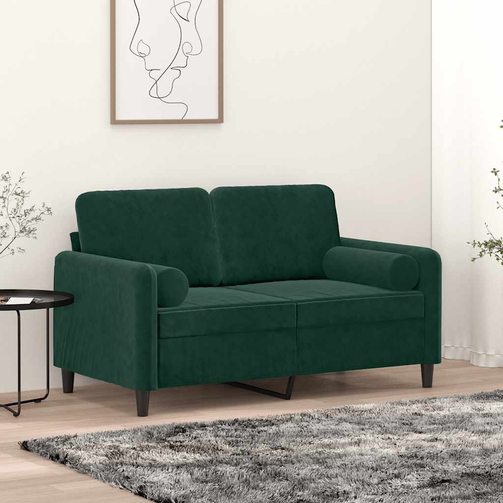 2-Sitzer-Sofa mit Zierkissen Dunkelgrün 120 cm Samt