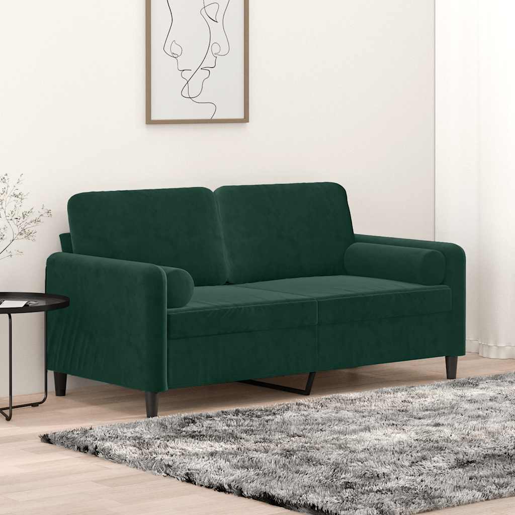2-Sitzer-Sofa mit Zierkissen Dunkelgrün 140 cm Samt