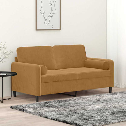 2-Sitzer-Sofa mit Zierkissen Braun 140 cm Samt