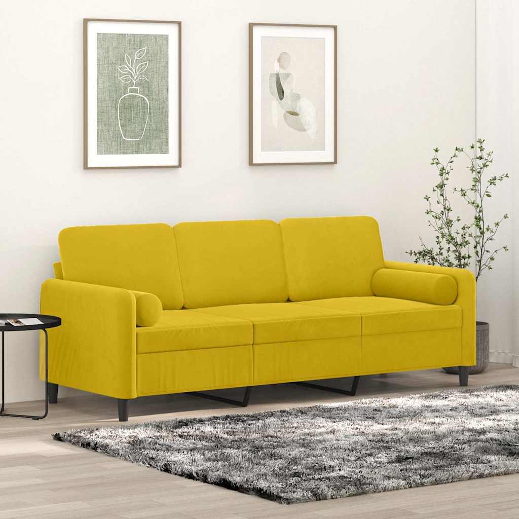 3-Sitzer-Sofa mit Zierkissen Gelb 180 cm Samt