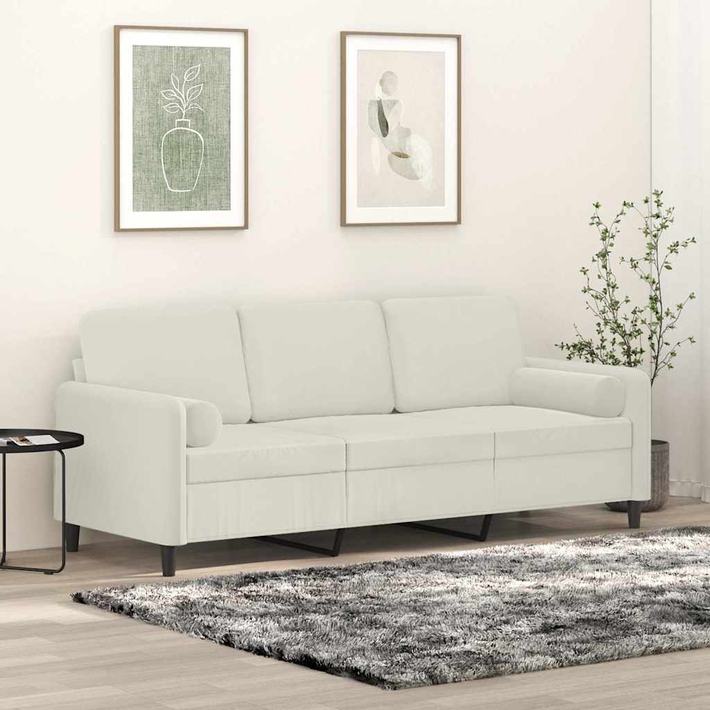 3-Sitzer-Sofa mit Zierkissen Creme 180 cm Samt